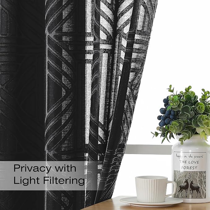 Simplebrand Black Semi Sheer Curtains 63 Inch Length 2 Panels, Light Filtering - Image 2