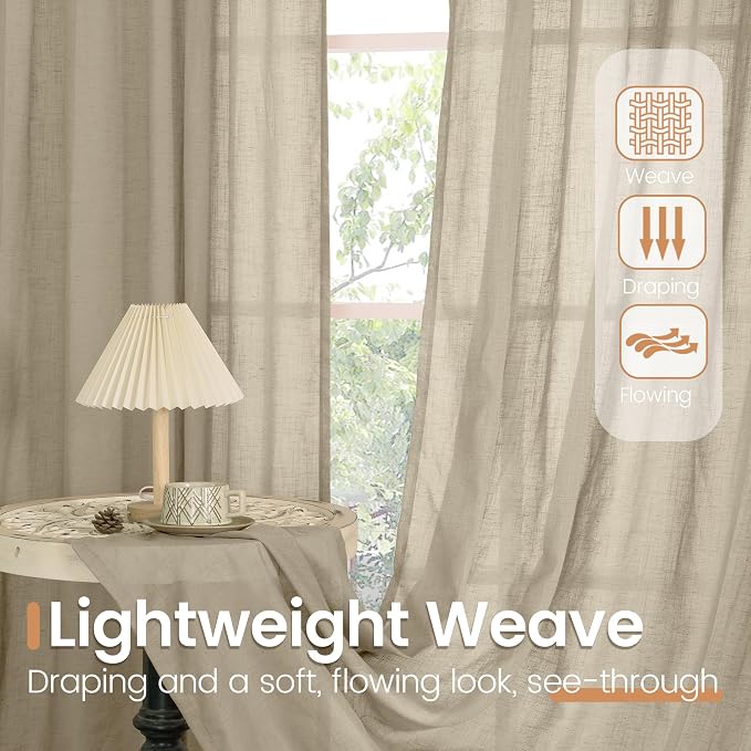 BGment Camel Linen Curtains 48 Inches Long - Image 5