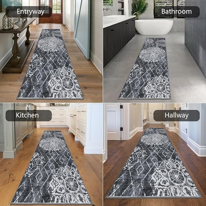 HEBE Hallway Runner Rug 2'8''x8' Washable Vintage Distressed Area Rugs Non Slip - Image 6