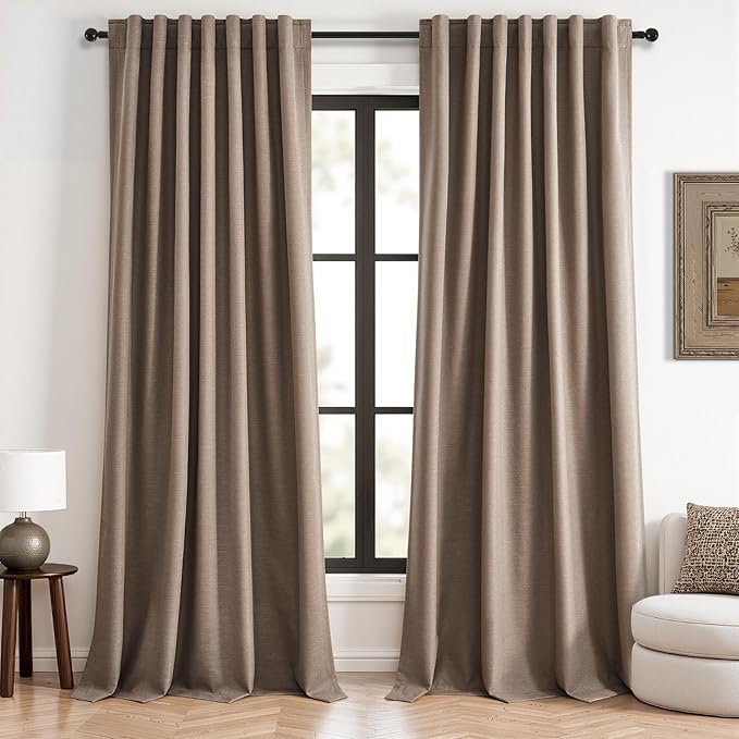 96 inch long linen blackout curtains 2 Panels 100% Black out Linen texture by Topfinel