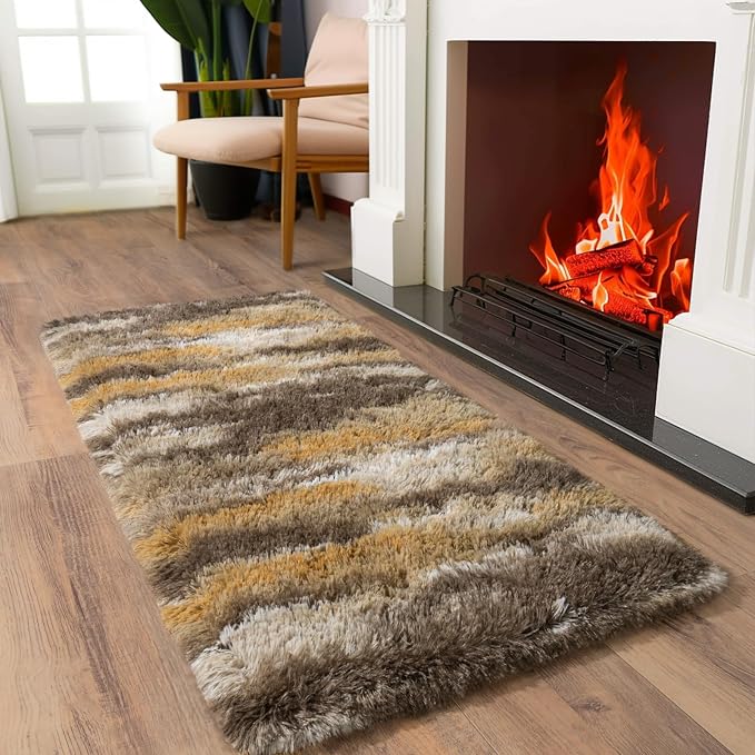 Soft Runner Rugs for Bedroom Hallways, 2x4 Abstract Brown Fluffy Shag Throw - Image 4