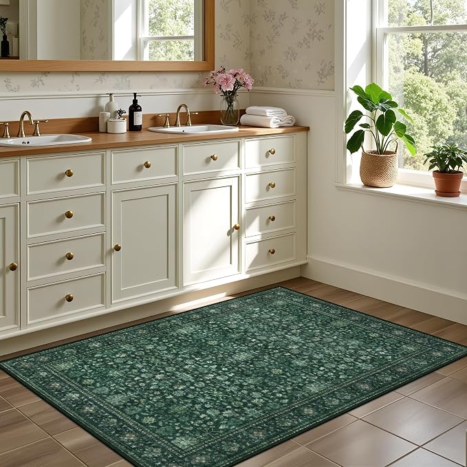 2x3 Area Rugs Living Room Rug: Washable Vintage Distressed Floral Rug No Slip - Image 4