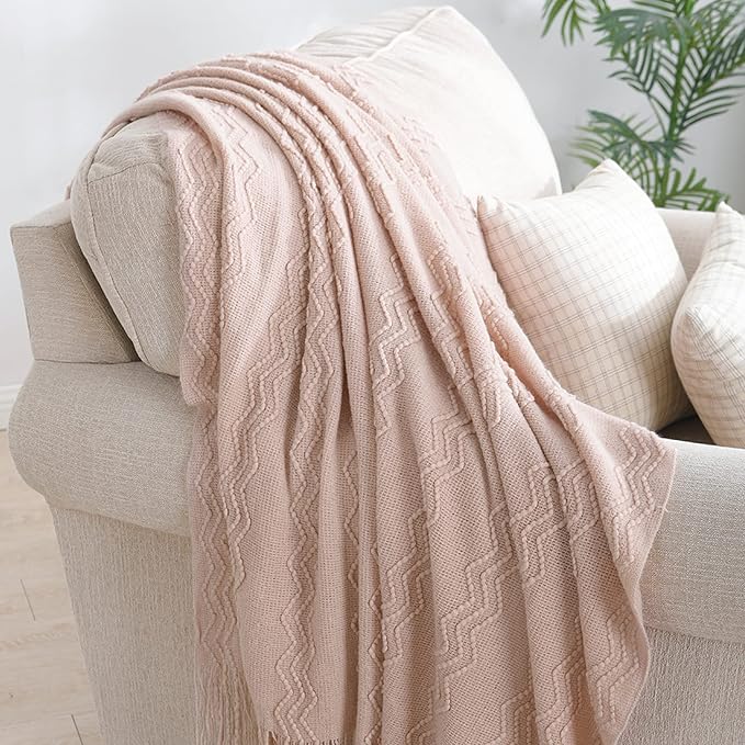 BOURINA Pink Throw Blanket 50 x90 Inches Throw Textured Solid Soft Sofa Throw - Image 4