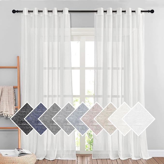 NICETOWN Privacy White Sheer Linen Curtains 96" L, Grommet Semi Sheer Linen by NICETOWN