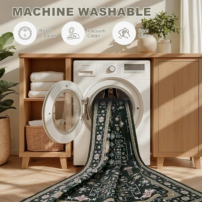 2x3 Area Rugs Living Room Rug: Washable Vintage Boho Medallion Rug No Slip - Image 6