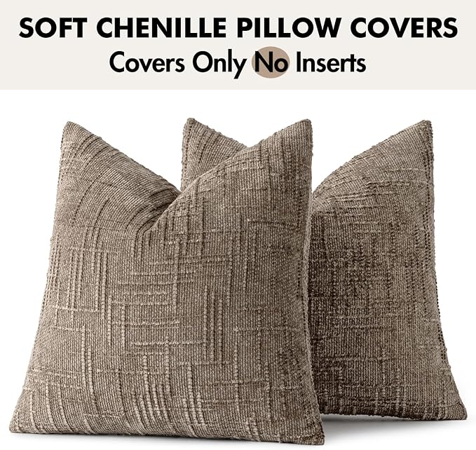 MIULEE Chenille Textured Euro Throw Pillow Covers Taupe Grey 26x26 | Set of 2 - Image 9