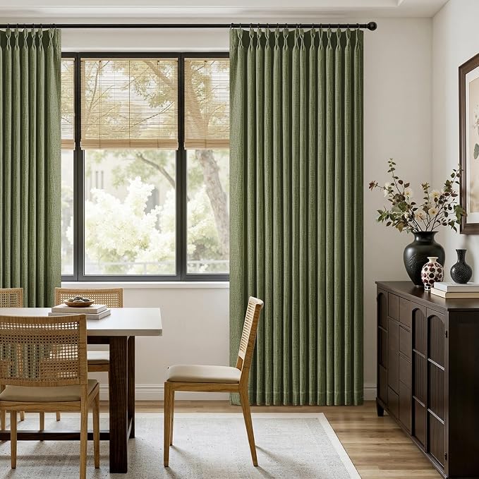 MIULEE Olive Green Pinch Pleated Thick Linen Curtains 108 Inches Long 2 Panels - Image 5
