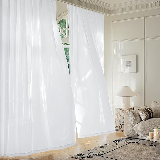 FMFUNCTEX Sheer Non-See-Through White Curtains - Image 3
