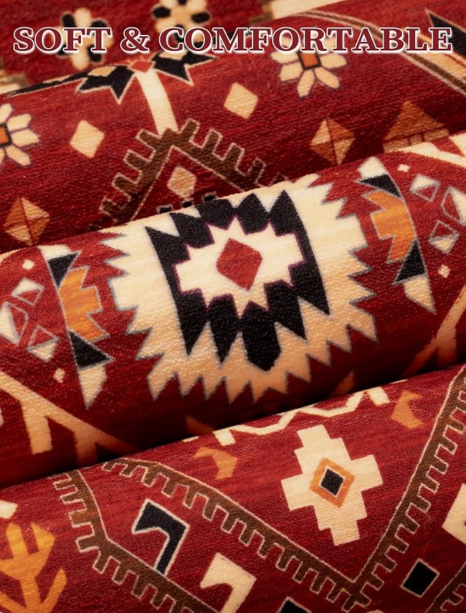 SERISSA Runner Rug for Hallways, Long Boho Rug Vintage Red Black Hallway Stair - Image 6
