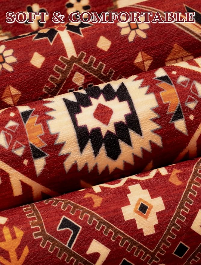SERISSA Boho Washable Runner Rug, 2x5 Rug Runner Non-Slip Vintage Red Black - Image 4