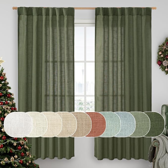 LAMIT Olive Green 72 inch Linen Curtains by LAMIT