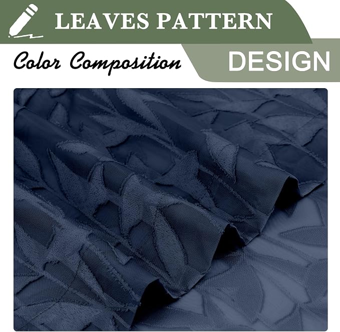 Lecloud Leia Navy Blue Sheer Cafe Curtains 24 Inch Length 2 Pieces, Jacquard - Image 7