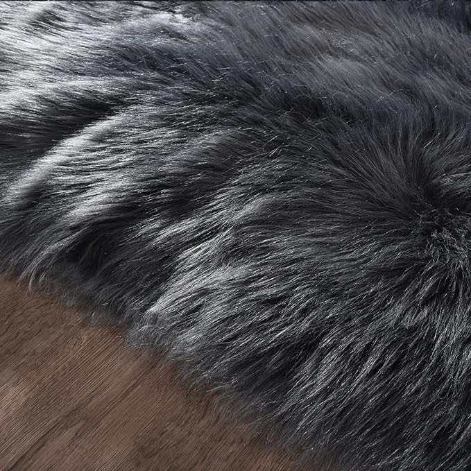 Latepis Dark Grey Round Rug 3ft Faux Fur Circle Rug Fluffy Furry Fuzzy Rug - Image 6