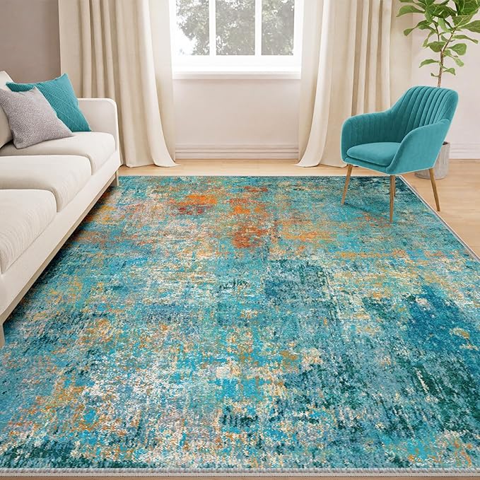 Washable Area Rugs 5'x7' Non-Slip Modern Abstract Soft by RELEANY