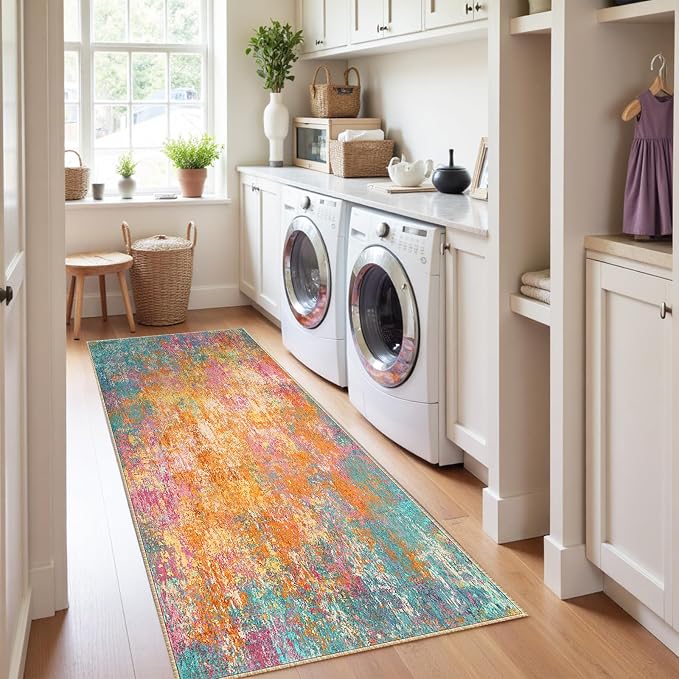 Washable Area Rugs 2'x6' Non-Slip Modern Abstract Soft - Image 3
