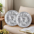 HIG Set of 2 Handcrafted Silver Ruched Round Throw Pillows – 14.5’’ Metallic by HIG