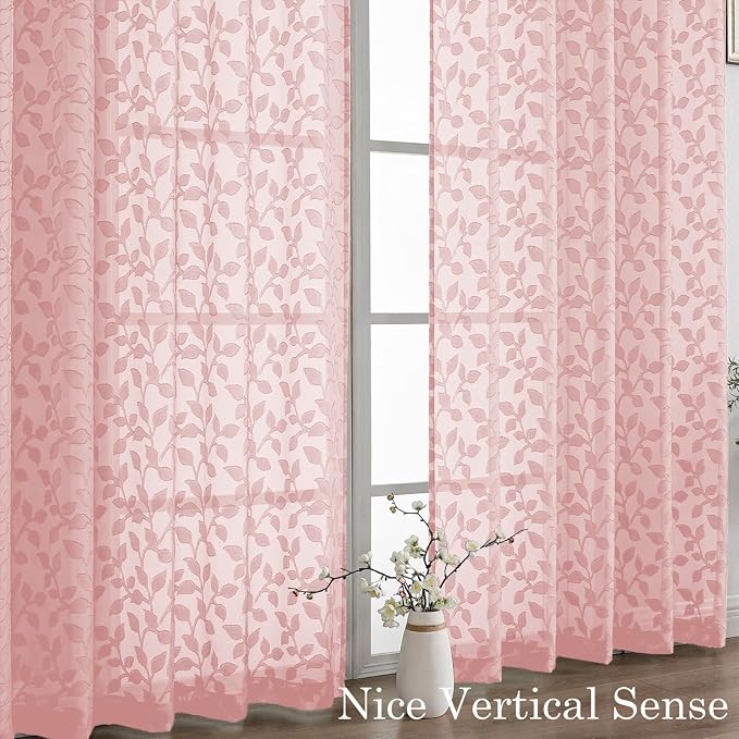 Chyhomenyc Blush Pink Sheer Curtains 90 Inch Length 2 Panels Set, Light - Image 9