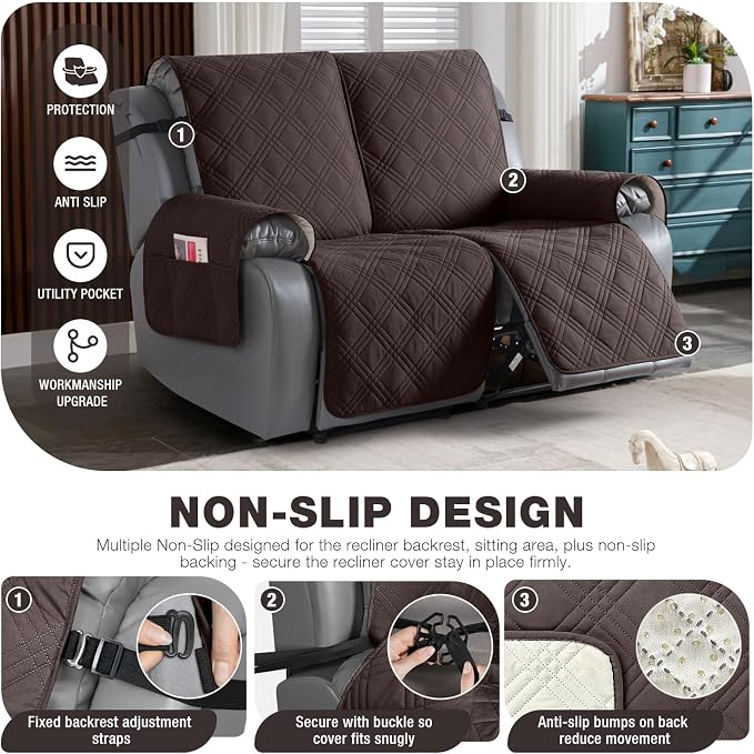 TAOCOCO 100% Waterproof Loveseat Recliner Cover, Non Slip Split Loveseat Covers - Image 4