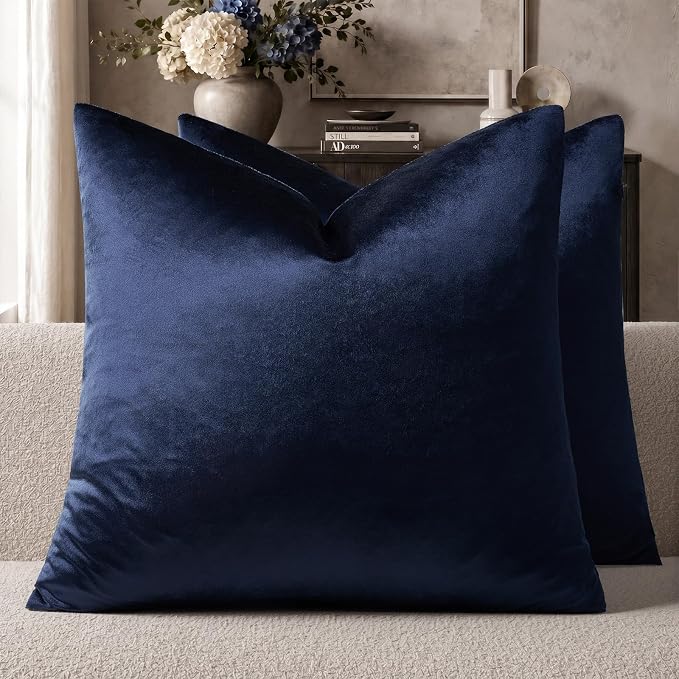 GIGIZAZA Navy Velvet Pillow Covers 22x22 Decorative Pillows Pack of 2 | Blue by GIGIZAZAFocusingonhomedecoration