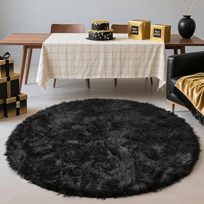 yulidayang Black Fluffy Round Area Rugs - Image 5