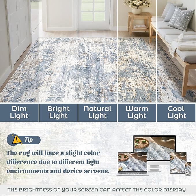 XLUEZ Round Rug 4ft for Bedroom, Washable Modern Abstract Circle Rug Neutral - Image 8