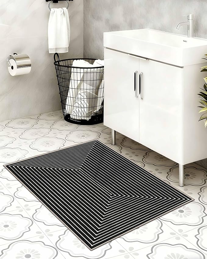 Latte&Fog 2x3 Entryway Rug, Small Modern Abstract Door Mat, Washable Kitchen Rug - Image 3