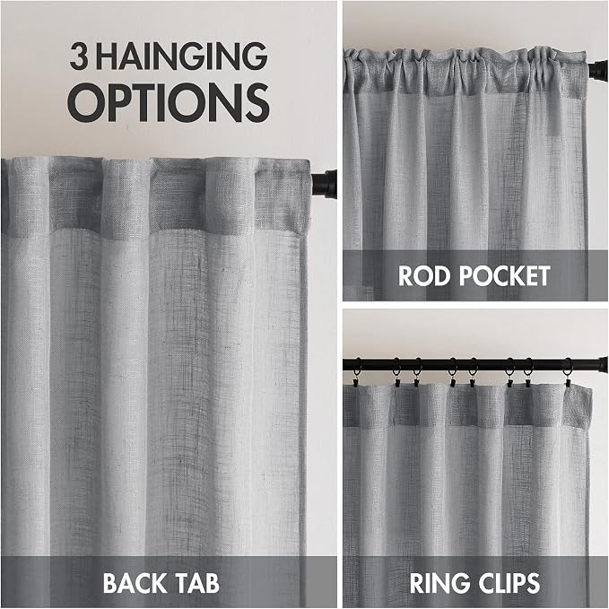 MIULEE Grey Linen Curtains 72 Inch Length - Image 3