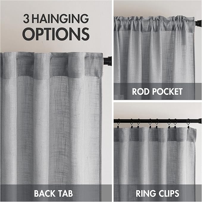 MIULEE Grey Linen Curtains 96 Inch Long - Image 3