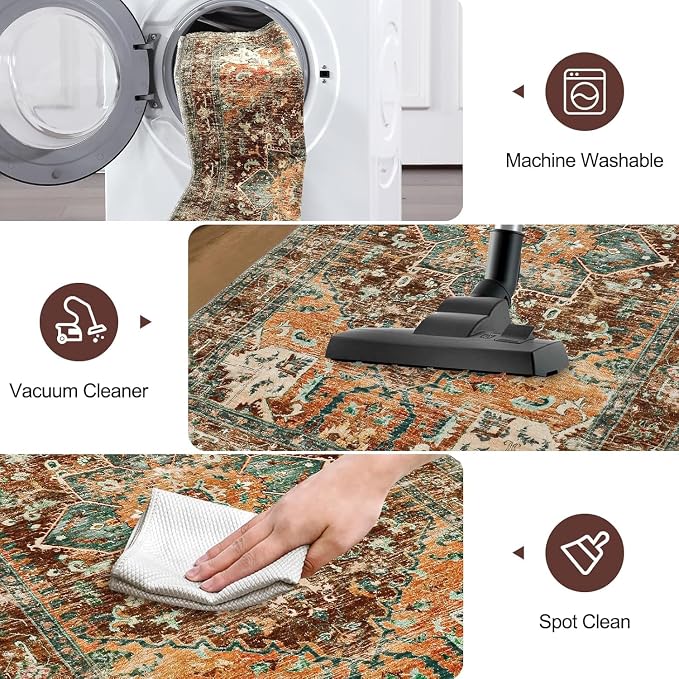 Yamaziot Washable Runner Rug, 2x4 Non-Slip Boho Vintage Hallway Rug Runner - Image 5