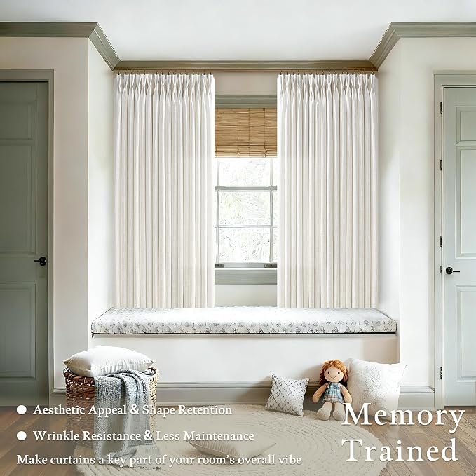 Pinch Pleated 54 Inch Cream Short Semi Sheer Linen Curtains 54 Inches Long | - Image 2