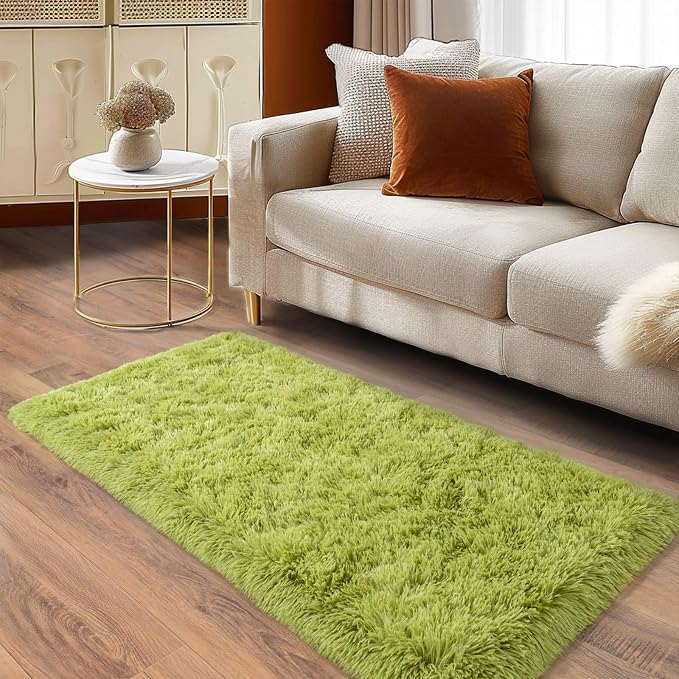 Soft Runner Rugs for Bedroom Hallways, 2x4 Grass Green Fluffy Shag Throw Area - Image 5