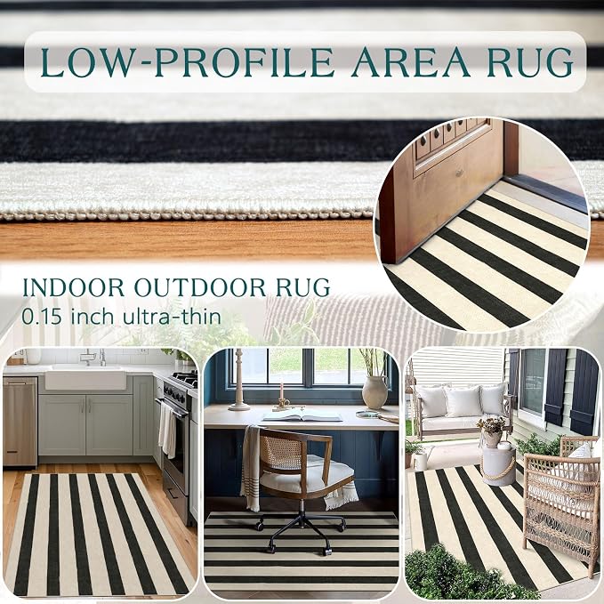 Black and White Striped Entry Rug - Image 4