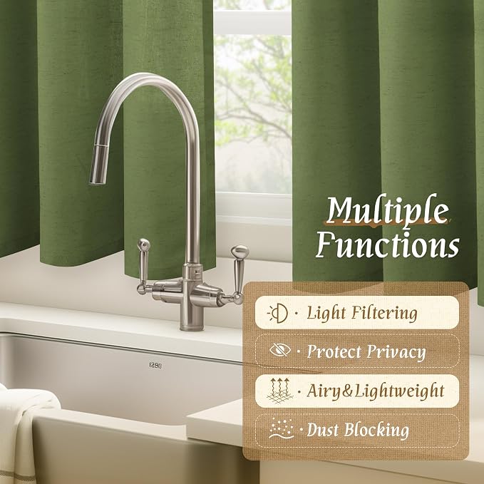 LAMIT Olive Green Linen Curtains 48 Inch - Image 9