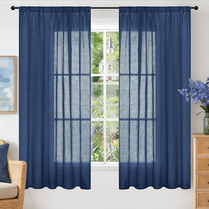 BGment Navy Blue Linen Curtains 63 Inch Length by BGment