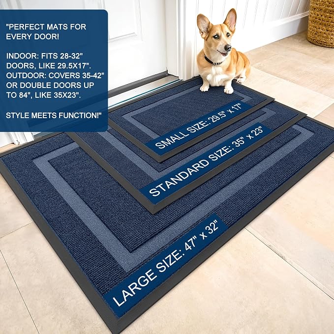 OLANLY Front Door Mat Outside 59x34, All-Season Heavy-Duty Rubber Doormat | Blue - Image 2