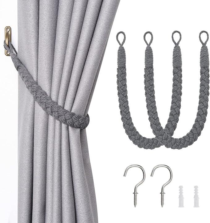 NICEEC 2 Pack Natural Cotton Rope Curtain Tiebacks Elegant Boho Style by NICEEC