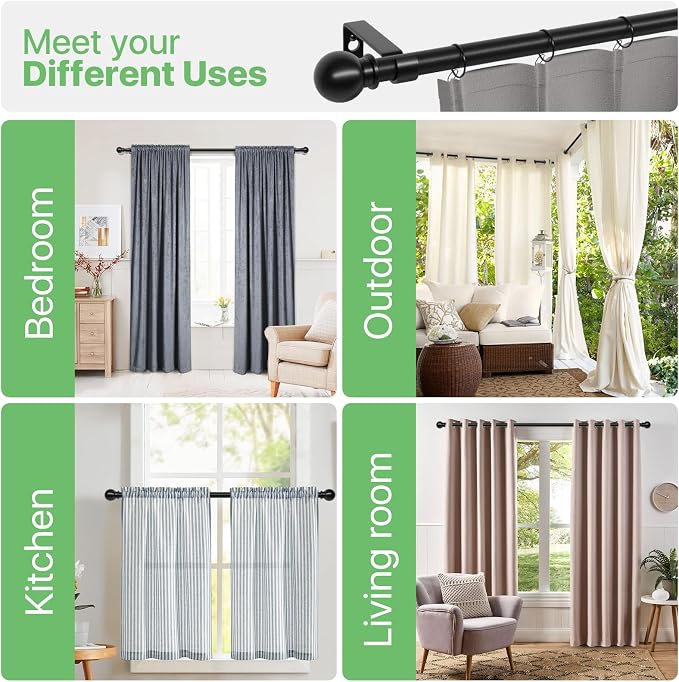 2 Pack 28-48 inch Black Metal Wall Mounted Curtain Rod Set - Image 7