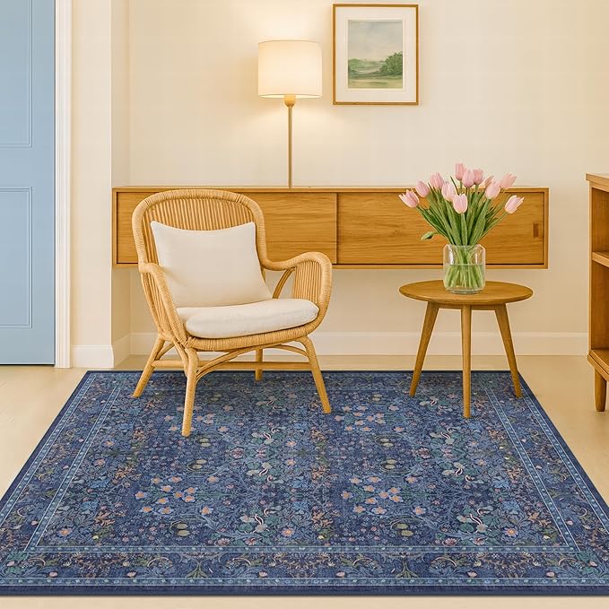 Vintage Dark Blue 4x6 Area Rugs by HazoHaus