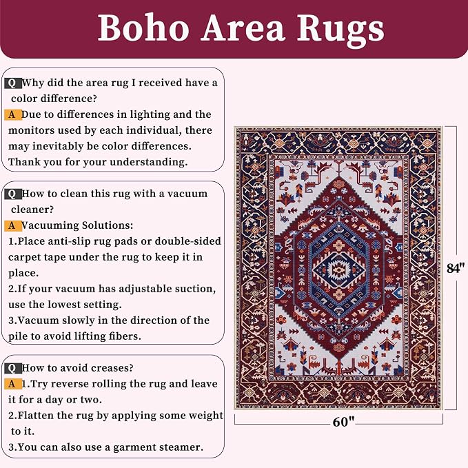 SERISSA 5x7 Boho Area Rug, Washable Non-Slip Rugs - Image 2