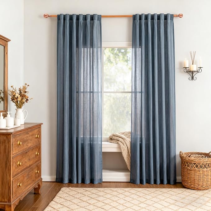 MYSKY HOME 72 Inches Long Semi Sheer Curtains Light Filtering Window Drapes - Image 8