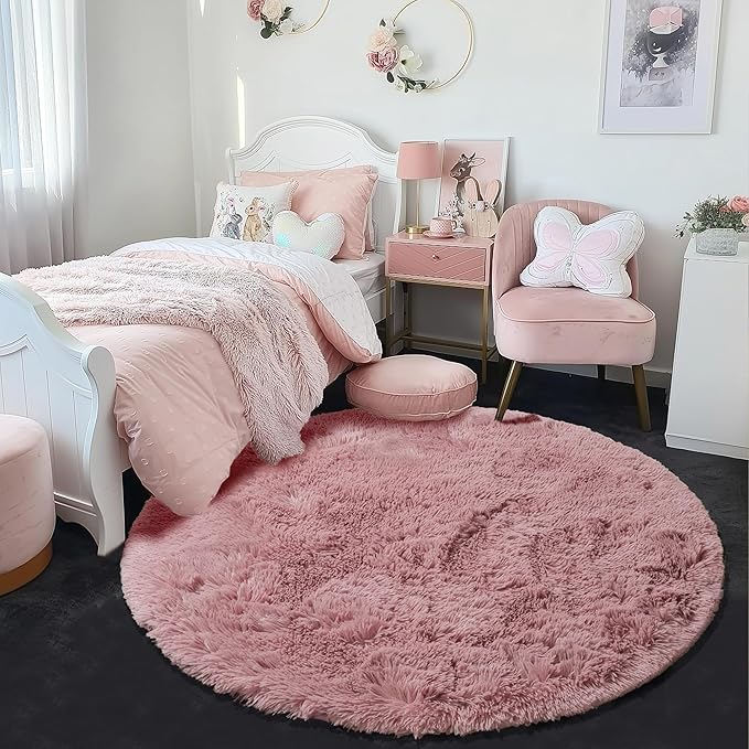 Amdrebio Blush Fluffy Round Rug 4Ft - Image 2