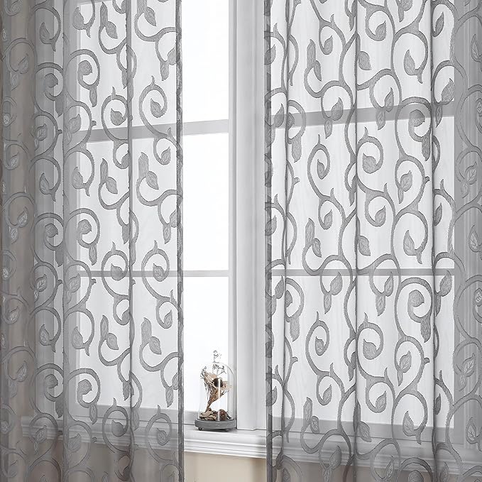 OWENIE Furman Sheer Charcoal Gray Curtains 84 inches Long - Image 7