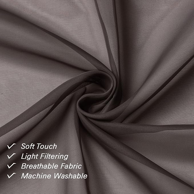 Lecloud Chocolate Sheer Curtains 78 Inches Long 2 Panels, Light Filtering Voile - Image 7