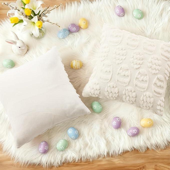 decorUhome Easter Cream White Egg Pillow Covers 18x18 Inch Set of 2, Soft Plush - Image 4