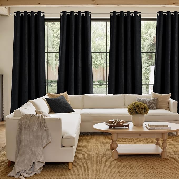 NICETOWN Short Faux Linen Black Blackout Curtains 63 inches Long - Image 4