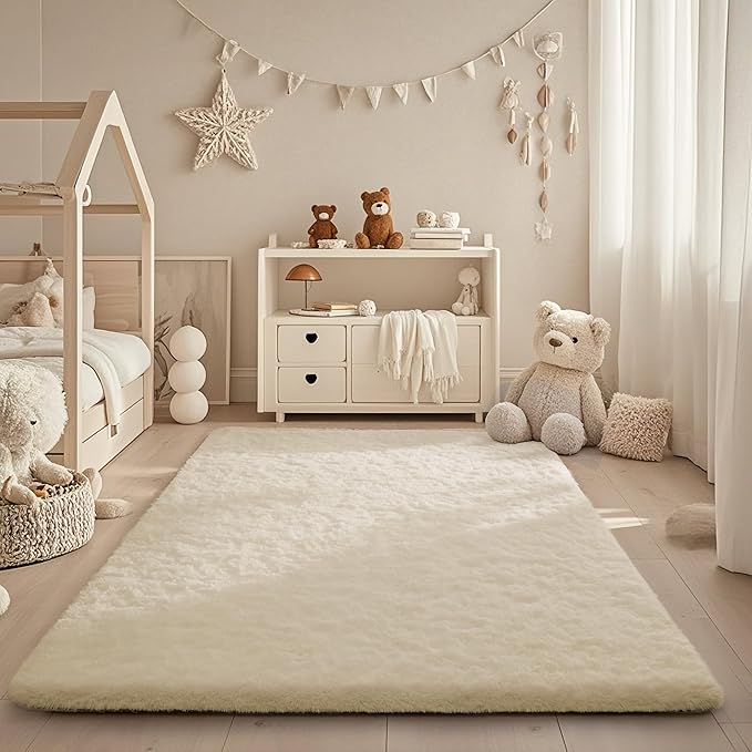 Ophanie Area Rugs for Bedroom, Christmas Upgrade Non-Slip Ivory Fluffy Soft - Image 4