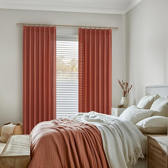 Pinch Pleated Burnt Orange Semi Sheer Curtains 102 Inches Long 2 Panels Set - Image 6