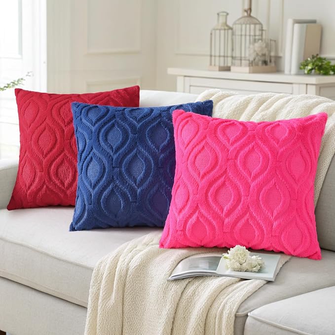 decorUhome Throw Pillow Covers 22x22 Inch Set of 2, Soft Plush Faux Wool Dark - Image 4