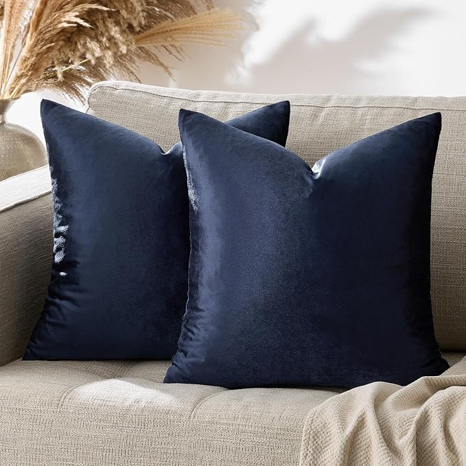 GIGIZAZA Navy Blue Velvet Pillow Covers 22x22, Square Solid Throw Pillow Covers - Image 6