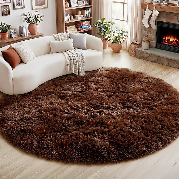 Amdrebio Dark Brown Round Circle Rugs 5Ft - Image 3